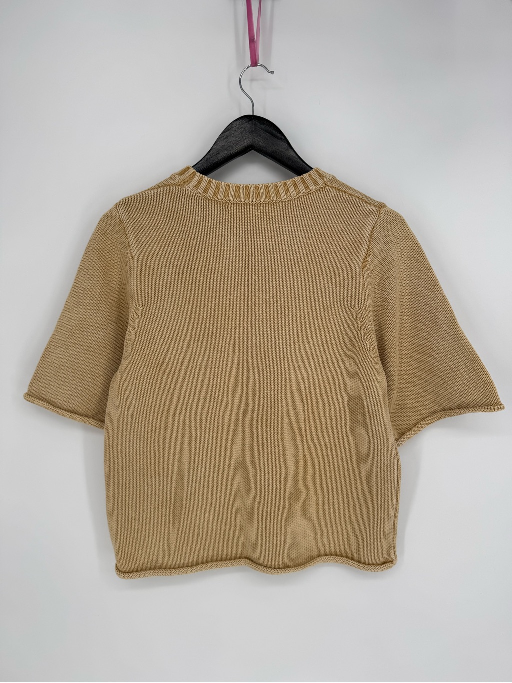 Demylee Nwt 100% Cotton Short Sleeve Knit Sweater Camel Tan Small Quiet Luxury — image 3 of 7